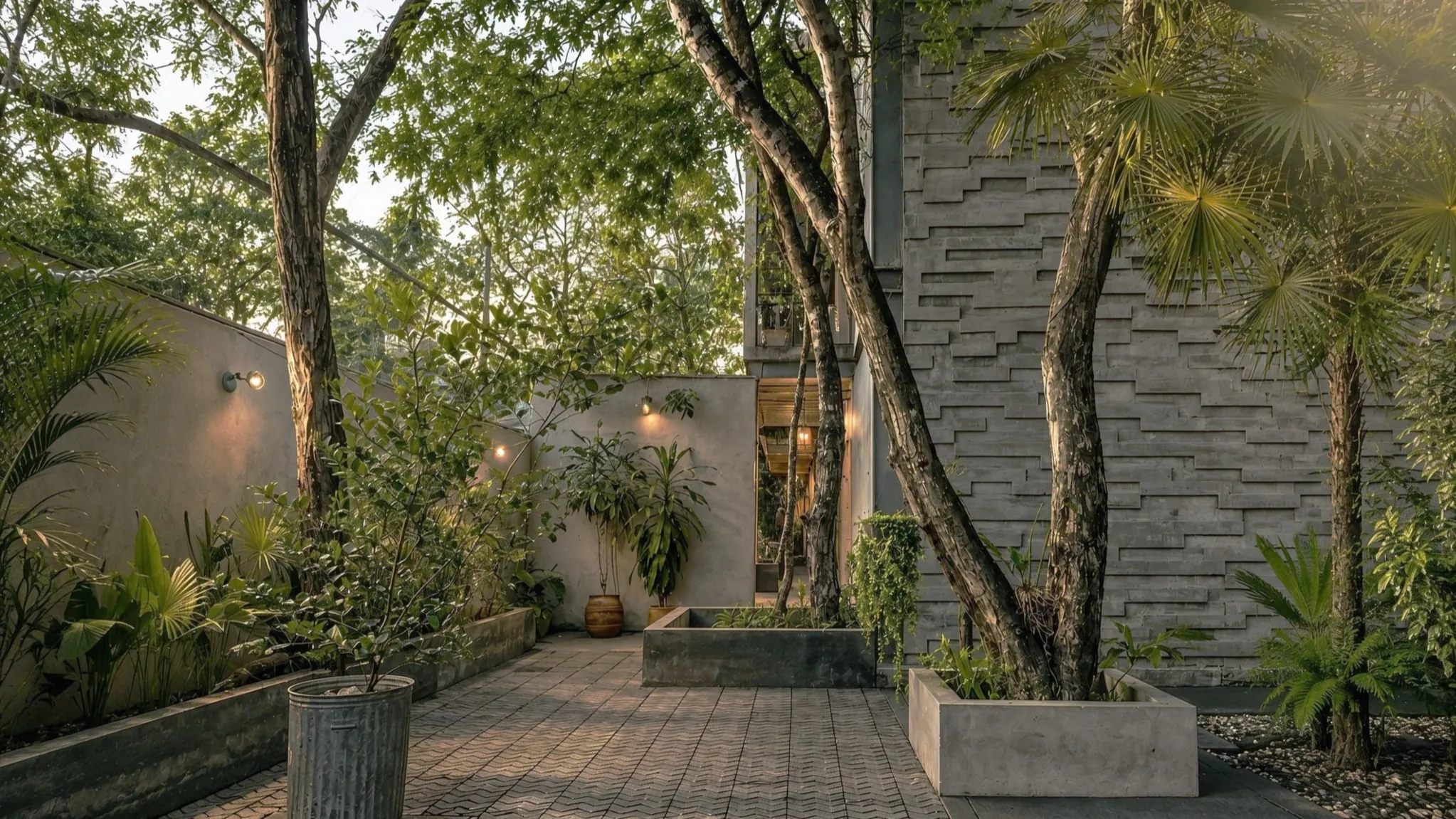 Garden courtyard of Casa Botica, private spa in Playa del Carmen
