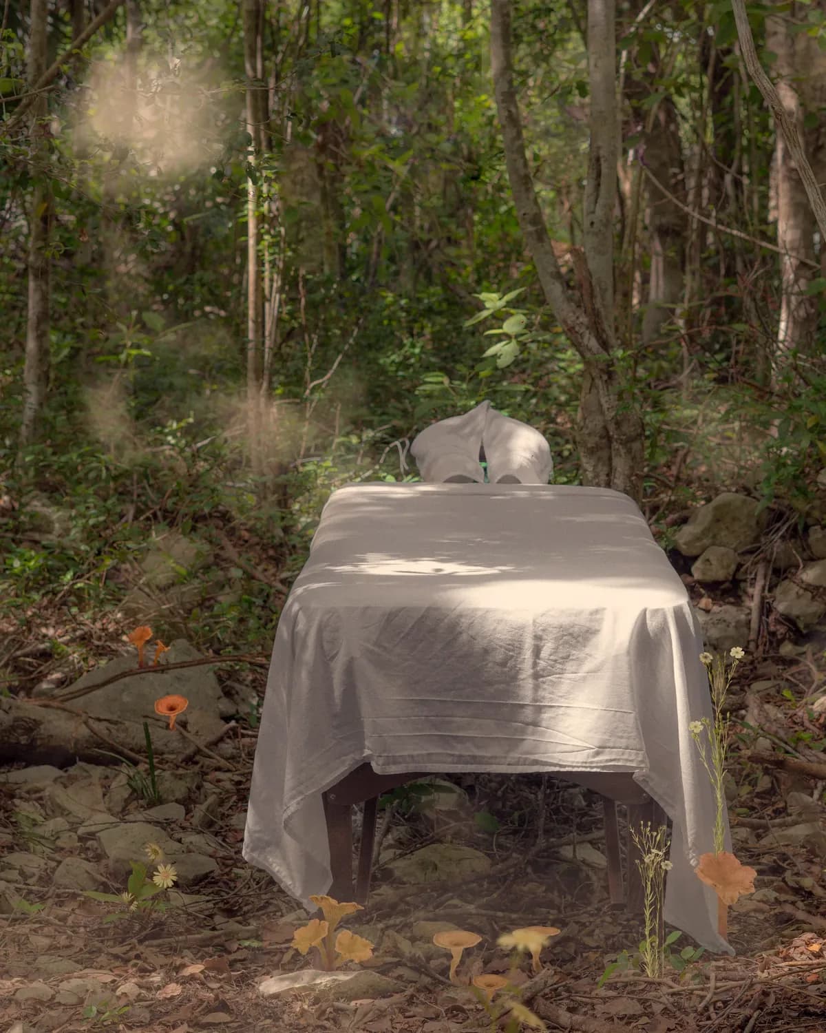 Massage table set up in the jungle for an at home massage in Playa del Carmen